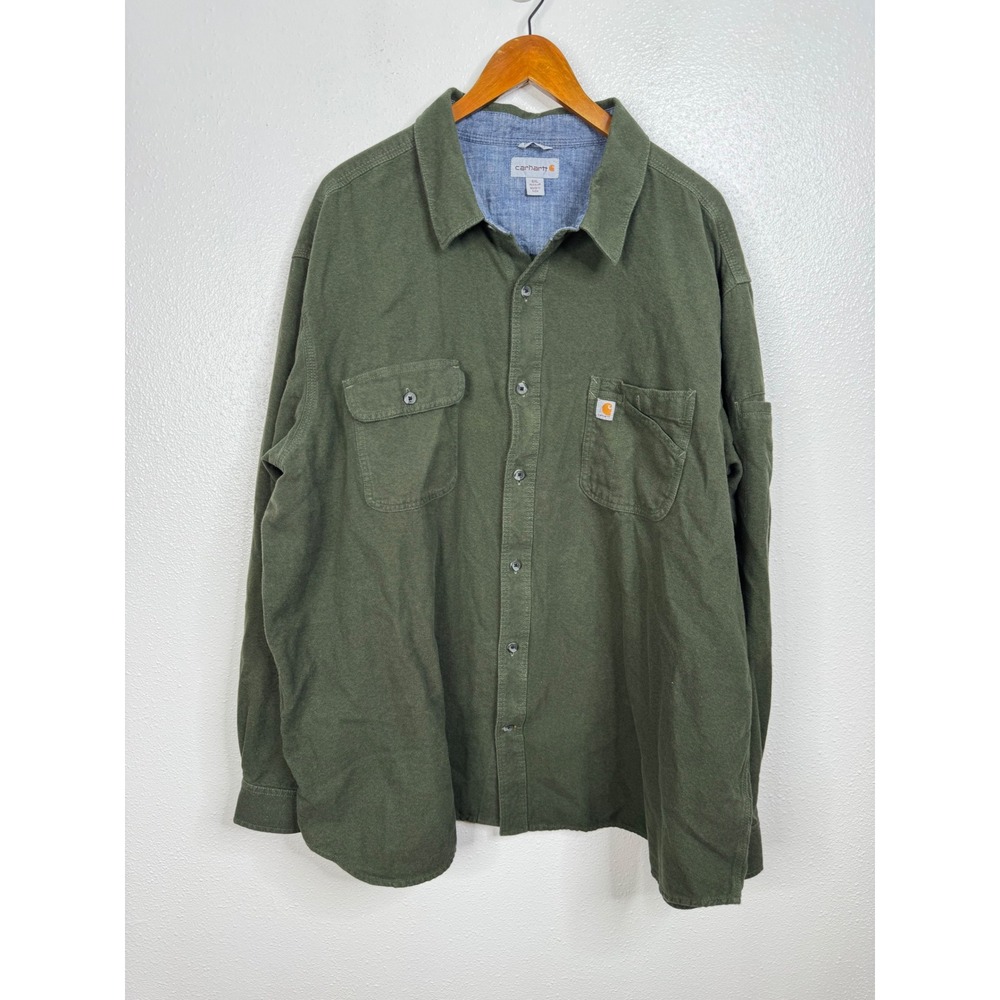 Carhartt Men's Olive Green Relaxed Fit Long‎ Sleeve Flannel Shirt Size 4XL